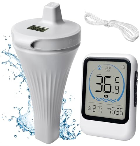 Termómetro digital para piscina con sensor de piscina, pantalla LCD, termómetro inalámbrico, termómetro para estanque, termómetro de agua flotante, termómetro inalámbrico para piscinas, bañeras,