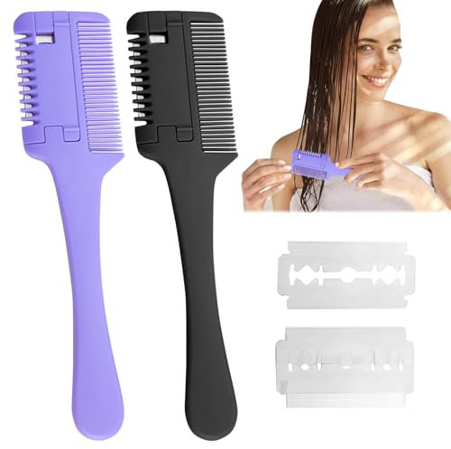 Effiliermesser,Haarschneider Kamm Effilierer,2 Stücke Double Sided Hair Schneiden Trimmer mit 10 Ersatzklingen von,Kammzum Ausdünnen und Schneiden von Haaren Erwachsene Kinder Haarschnitt Hause