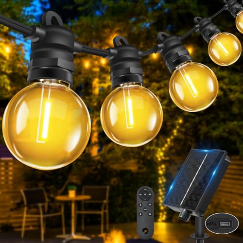 Bowfar Guirlande lumineuse solaire d'extérieur, 6M 10 + 1 ampoules G40, avec Fonction mémoire, étanche IP68, 8 modes d'éclairage Guirlande Guinguette pour jardin, terrasse, décoration extérieure