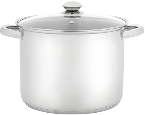 Judge Essentials Polished Stainless Steel Stock Pot with Lid, 8.5L, 24cm Large Induction Pot, Suitable for All Hob Types, Oven and Dishwasher Safe