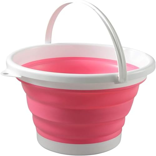 Faltbarer Eimer, 5L Falteimer Putzeimer Faltbar, Sandburg Strandeimer, Platzsparend Zusammenklappbar Wassereimer für Draußen Angeln Sandkasten Camping Eimer (Rosa)