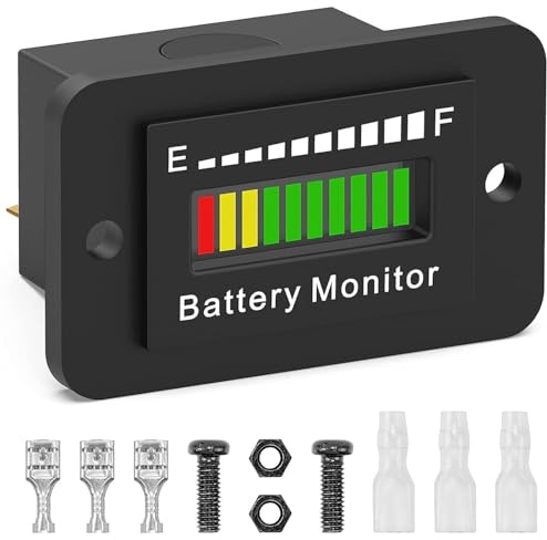 Greluma 1 Pezzo Misuratore monitoraggio batteria LED da 12V,24V,36V,48V,60V,72V,Indicatore livello,Tester batterie piombo agli ioni litio per Golf CART Yamaha Club CAR EZGO Stacking Machine Motorcycle