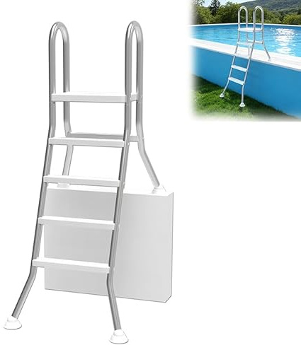 Aufun Escalera de piscina de acero inoxidable 304 para piscina empotrada de hasta 135 cm de profundidad, 4 peldaños de plástico antideslizante, escalera de piscina de 188 cm de altura, escalera de
