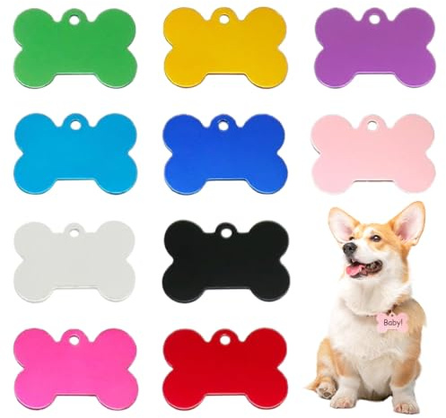 MIRKUZI Medagliette identificative per cani Set di 10 targhette per animali domestici intagliate, portachiavi, targhette per cani, etichette personalizzate per animali domestici