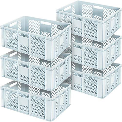 BRB Lot de 6 paniers empilables ajourés/empilables (L x l x H) 600 x 400 x 240 mm, qualité alimentaire, qualité industrielle (blanc)