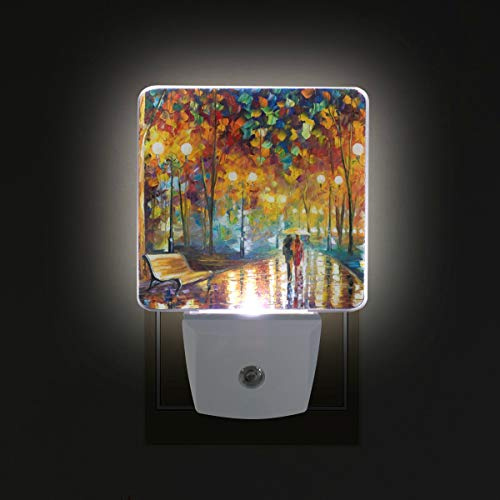 LORVIES Watercolors Trees Plug in LED Night Light Auto Sensor Dusk to Dawn Decorative Night for Bedroom, Bathroom, Kitchen, Hallway, Stairs,Baby's Room, Energy Saving, US Plug, 2PC