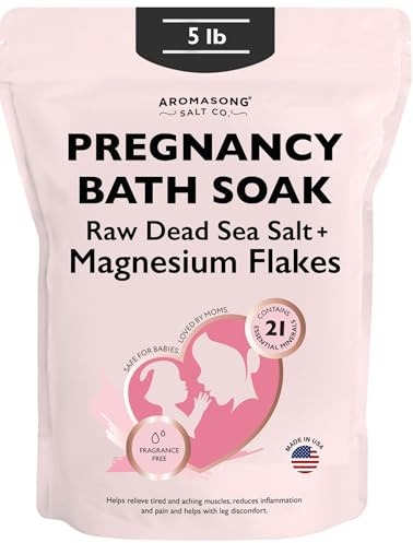 Aromasong Dead Sea Pregnancy Bath Soak 5 LB - Unscented Pure Magnesium Flakes & Minerals - Pregnancy & Postpartum Muscle Aches & Leg Discomfort - Better Absorbs Than Epsom Salt (Packaging May Vary)