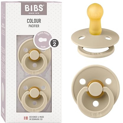 BIBS Colour Soother 2-Pack, BPA Free Dummy Pacifier, Round Nipple. Natural Rubber Latex, Size 2 (6-18 Months), Vanilla/Vanilla