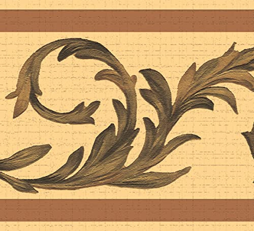 Dundee Deco DDAZBD9067 - Bordo adesivo per carta da parati, motivo floreale damascato verde, beige, design retrò, 4,57 m x 17,78 cm, autoadesivo
