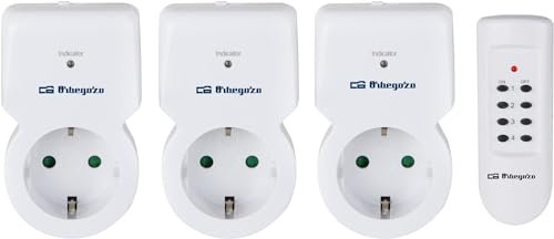 Enchufes con Mando a Distancia. (3 enchufes controlados con 1 Mando a Distancia). Alcance 30 Metros. Potencia máxima por Enchufe 3600W.