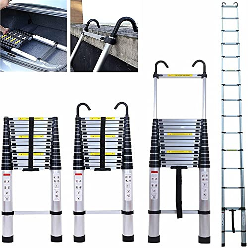 Escalera Telescópica de 6.2M/20.3 FT, Escaleras Extensibles Multifunción Portátil con 2 Ganchos Desmontables, Escalera Compacta Plegable de Aluminio, Capacidad de 330 LB
