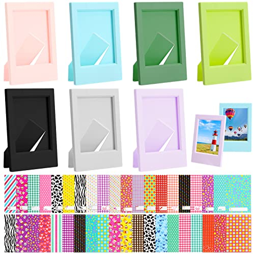 7 Pcs Mini Cadres Photo Compatible avec Fujifilm Instax Cadres Photo Instantanés en Plastique avec 40 Pcs Autocollants de Cadre Photo Ensemble d'Accessoires Mini Appareil Photo Coloré