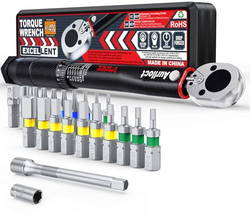 Aurlloct 23 Clés Jeu de Dynamométriques 1/4'', 2-24 Nm Clé de Torsion, Avec Rallonge de 10 cm Précision D'erreur ± 5%, Pour Changement de Vélo et Pneus et Réparation à Domicile