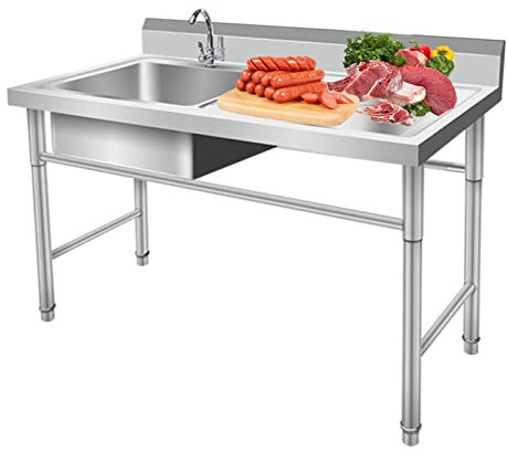 Lavello in Acciaio Inossidabile 304, con banco da Lavoro, con griglia Inferiore Personalizzata e Filtro per lavello da Cucina, per Ristorante, Lavanderia, Cortile, Garage (100 cm X 50 cm X 8