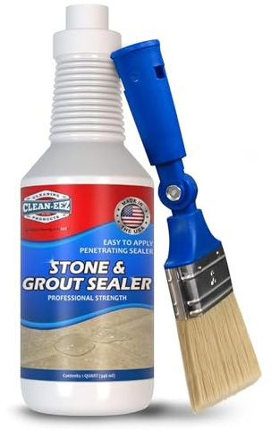 Clean-eez Grout Sealer & Stand-Up Brush Combo: Ultimate Floor Tile & Shower Sealant, Heavy Duty Protection for Kitchen & Bathroom, Safeguard Marble, Ceramic & Granite Surface -32 oz Sealer & Brush Set