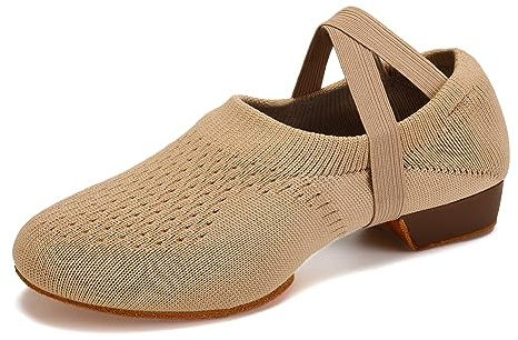 VCIXXVCE Women's Latin Dance Practice Shoes Brown for Beginners Low Heel Standard Ballroom Salsa Dancing Shoes Split Sole, 9 US