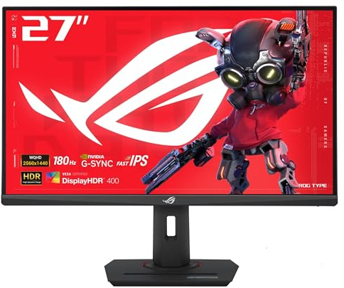 ASUS ROG Strix 27” QHD HDR400 USB-C Gaming Monitor(XG27ACS)-2560x1440, 180Hz, 1ms, Fast IPS, 133% sRGB, Extreme Low Motion Blur Sync, G-Sync Compatible, DisplayWidget, Tripod Socket, 3 Year Warranty