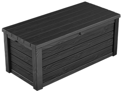 Keter Eastwood Auflagenbox mit 570 Liter Volumen, Wetterfest und Wasserdicht, Sitzgelegenheit, Anthrazit, 72,4 x 155 x 64,4 cm, Kissenbox, Gartenbox