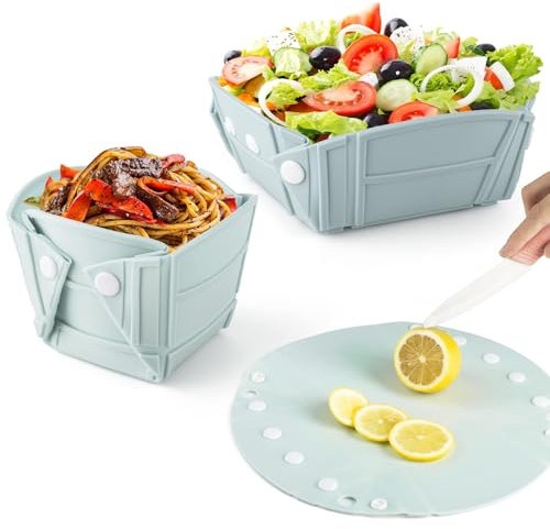 RoseFlower Collapsible Bowl, Portable Customizable Shapes Silicone Collapsible Bowls for Camping, Foldable into a Bowl, Plate, or Cup, Space Saving Camping Essentials for Camping, RVs (Blue)