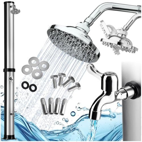 TecTake® Doccia Solare 38 Litri, Doccia da Giardino, Doccia Solare da Esterno, Doccia da Esterno per Giardino, Campeggio o Piscina con Soffione Orientabile e Rubinetto - Nero/Argento