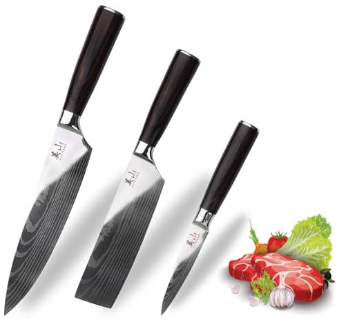 Kutoyama - Set de 3 couteaux Pakka office 8cm + nakiri 17cm + chef 20cm