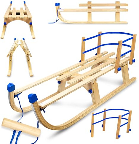 Gagadumi Arctis Luge pliable en bois avec dossier – Luge robuste et peu encombrante pour l'hiver, idéale pour s'amuser dans la neige et les aventures en plein air