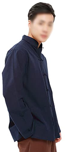 TREWQ Herren Tang Anzug Reine Baumwolle Lange Ärmel Kampfkunst Kung fu Uniform große traditionelle Kleidung Navy blue-3XL
