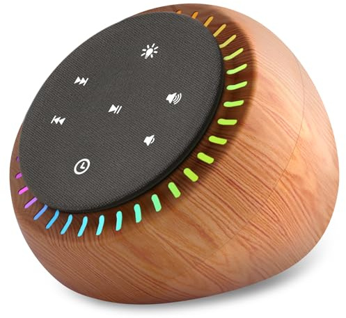 DreamSky Sound Machine for Sleep, White Noise for Sleeping Adults & Baby, Brown Noise Fan for Office Privacy & Noise Canceling, 26 Sounds & RGB Light, USB-C Powered for Home Travel, Wood Grain