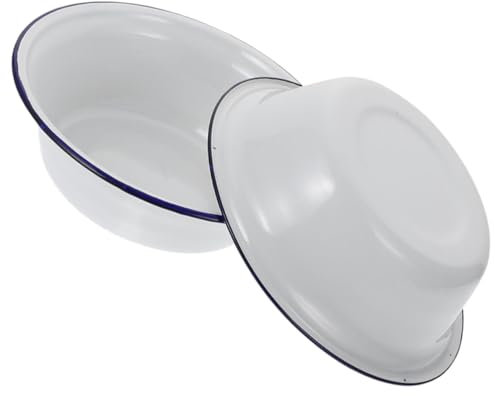 Warmhm Ciotola Smaltata Retrò Bianca 22 Cm, Lavabo Smaltato Spesso Per Insalata e Mescolare, Set 2 Pezzi Per Uso Domestico e Cucina Classica