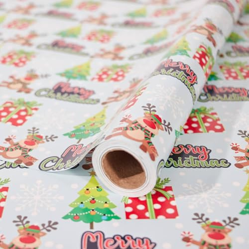 Christmas Wrapping Paper Roll,43cm*12m Christmas Elements Collection Paper for Xmas Present (Green)