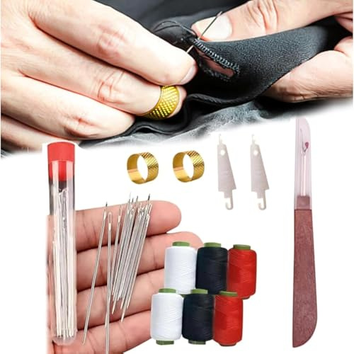 Ensemble d'outils de couture 37 pièces, kit d'outils de broderie, comprend 25 aiguilles en acier, des aiguilles et des fils, outils de réparation à la main, kit de travail de couture portable pour