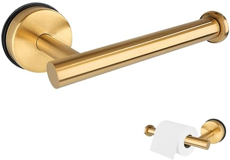 1Pcs Suction Toilet Roll Holder Wall Mounted Stainless Steel Toilet Paper Holder Gold Simple Modern Loo Roll Holder Bathroom Kitchen Accessory No Drill Toilet Paper Holder Self Adhesive