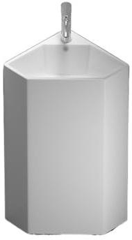 Lavandino a piedistallo Lavandino angolare in ceramica bianca con rubinetto argentato e kit di scarico for il bagno