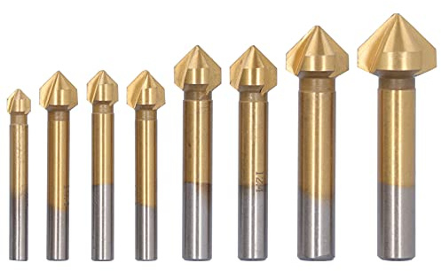 Set di 8 frese per smussare e punte per svasare, frese smussatrici titanizzate in HSS4241 antiruggine per legno, metallo e plastica, punte di precisione a 90 gradi con molteplici