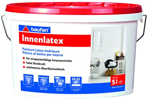 Baufan Innenlatex 5 Liter | Wandfarbe mit hoher Deckkraft I Lösungsmittelnfrei | Weichmachernfrei I Edelmatt, spritzbar & nassabriebbeständig