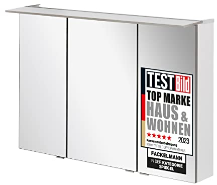 FACKELMANN B.PERFEKT LED Spiegelschrank 100 cm, Weiß Hochglanz, Energieeffiziente Beleuchtung, Maße: 100x69x15 cm, Made in Germany