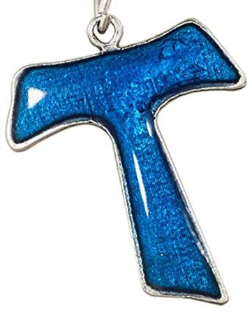 Eurofusioni Croce Tau Azzurro placcato argento. Ciondolo ideale per collane, bracciali e Bomboniere fai da te cresima, comunione e Battesimo/nascita bambino - Ciondolo Charm h 3 cm - 10 pezzi