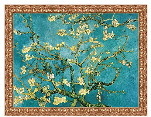 LuxHomeDecor Vincent van Gogh Quadro Stampa su Tela Mandorlo in Fiore con Cornice in Legno Oro Classico Misura 93x73 CM