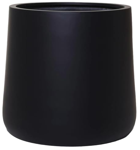 VIVANNO Pflanzkübel Fiberglas Schwarz Matt 50x48 cm – Eleganter Blumentopf Outdoor frostfest wetterfest dekorativ für Garten Terrasse Balkon modern