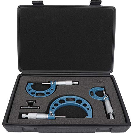Micrometro 3 pezzi, metrico 0-25 mm, 25-50 mm, 50-75 mm Strumento di misurazione del diametro esterno ad alta precisione in acciaio per cuscinetti con custodia, con asta di misurazione e chiave 25