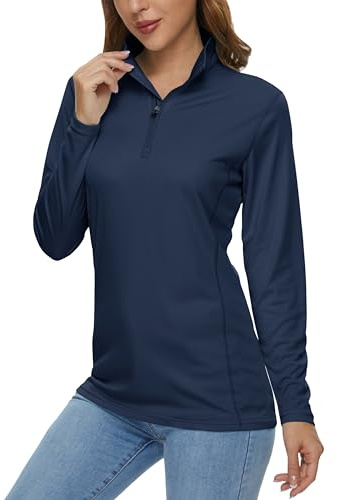 MAGCOMSEN 1/4 Zip Pullover Women Sun SPF Long Sleeve Dry Fit Shirts Womens Golf Shirt Athletic Workout Equestrian Tops Navy,XL