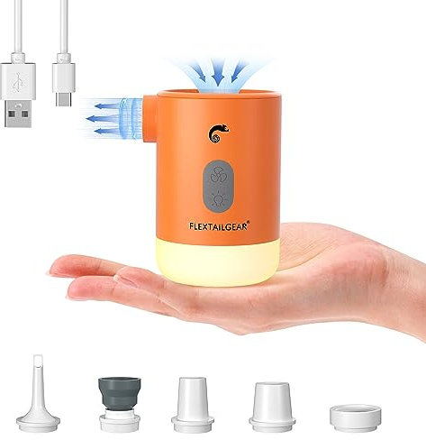 FLEXTAILGEAR MAX PUMP 2 PRO, Portable Electric Air Pump,Vacuum Pump,20-200Lm Stepless Light,Emergency Power Supply,4000mAh Rechargeable Battery,Air Mats,Swimming Rings,Vacuum Bags