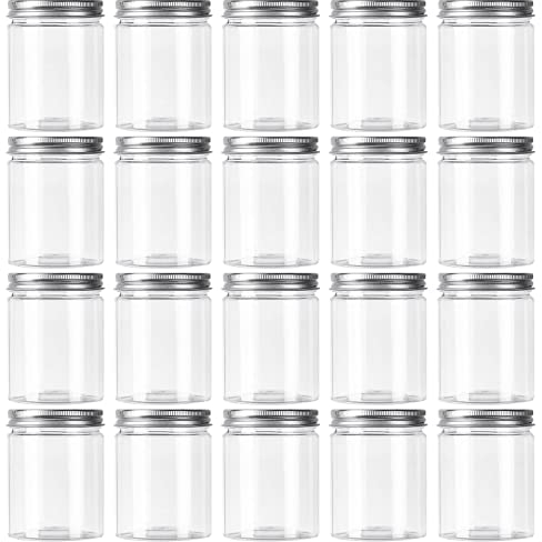 AKOLAFE 20-pack 250 ml plastburkar med lock 8 oz köksförvaringsburkar klara plastburkar läckagesäkra plastförvaringsburkar slime behållare för kök, kryddor, kosmetika, gör-det-själv-hantverk