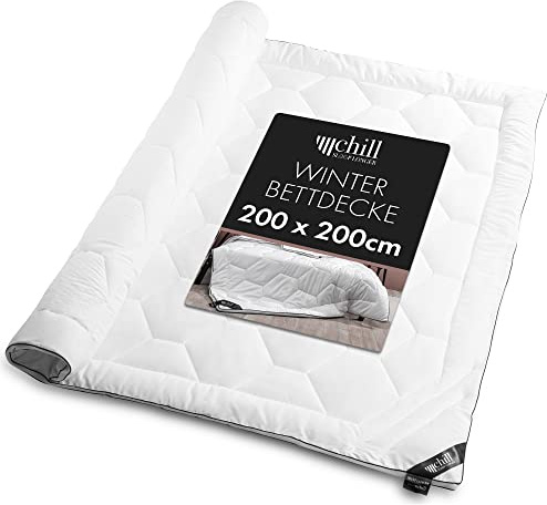 chill SLEEPLONGER Couette d'hiver 200 x 200 cm – Couette 200 x 200 cm – Couverture chaude et respirante et lavable et 100 % végétalien – Couette chaude avec confort de sommeil – Rembourrage de 1480 g