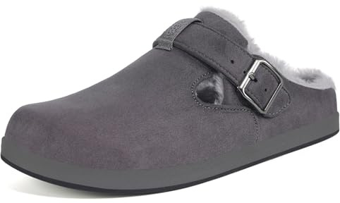 Zuecos y Mules Hombre Mujer Zapatillas de casa Invierno Cómodos Ante Lined Clogs Zapatos de Casa Cálido Pantuflas de Interior Exterior, Gris Oscuro, 44 EU