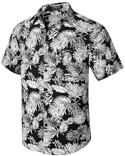 Enlision Hawaii Hemd Herren Kurzarm Schwarz Weiß Funky Blumenhemd Sommer Strand Aloha Bedruckter Hawaiihemden Männer mit Tasche L