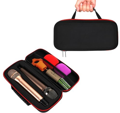 Shockproof EVA Microphone Storage Case for Wireless Mic, | Large Capacity Zipper Organiser for Receivers Transmitters Cables, Stage Karaoke, Black, Sponge Padding Interior