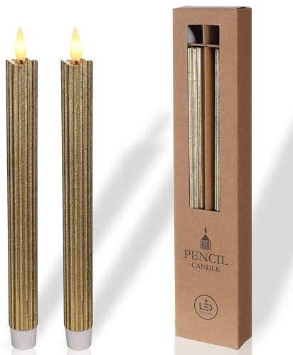 comforder Real Wax LED Taper Candle Electric -Flickering Candles Battery Operated (Set of 2), Electric Candles Flickering with Timer Function (Gold)