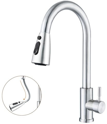 SURFOU Wasserhahn Küche Ausziehbar Schlauch, Küchenarmatur mit Brause Hochdruck, Spültischarmatur Wasserhähne Spüle, Mischbatterie Edelstahl Kitchen Faucet with Sprayer Armatur Kitchen Tap