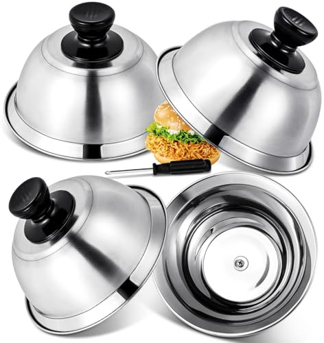 Omtofo 4 Pièces Cloche de Cuisson, Cloche Hamburger, Cloches à Hamburger en Acier Inoxydable avec Tournevis, pour Hamburger pour Cheeseburger Cloche à Fondre Châteaux Hamburgers (16 x 6.6 cm)